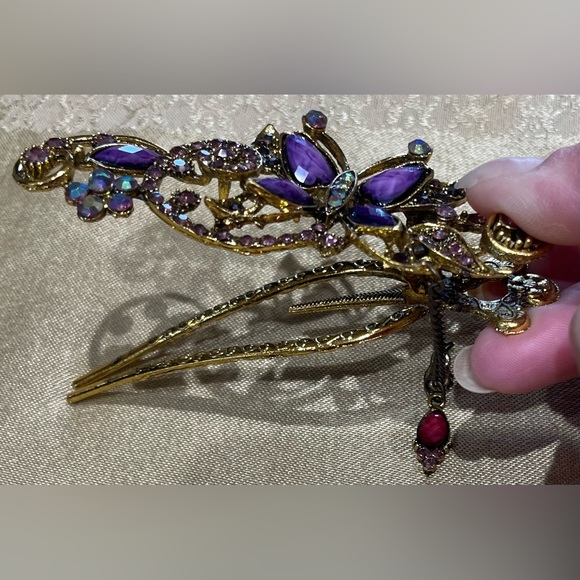 Purple Butterfly Rhinestone Hair Clip - Picture 2 of 7